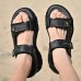 Men Beach PU Leather Non Slip Hook Loop Opened Toe Outdoor Sandals