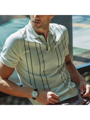 Retro striped knitted polo collar for casual wear HF2704-03-01