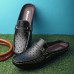 Men Cowhide Leather Hollow Out Soft Sole Sling Back Non Slip Solid Casual Slippers