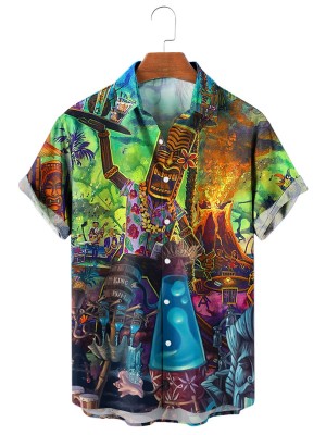 Holiday Hawaiian Gradient Coconut Tree TIKI Short Sleeve Shirt