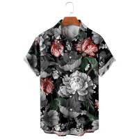 Retro Peony Flower Hawaiian Resort Style Casual Short Sleeve Shirt