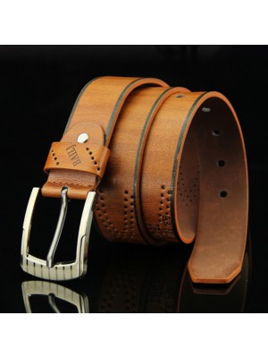 Men PU Leather 110CM Letter Pattern Casual Retro Hollow Pin Buckle Pants Belt