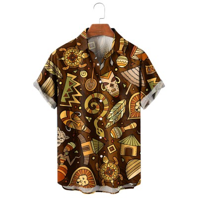 Men's Hawaiian Cartoon Hand Drawn African Long Sleeve Shirt