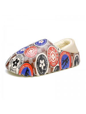 Men Warm Lining Waterproof Non  Slip Printing Colorful Stylish Home Winter Slippers