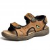 Men Beach PU Leather Non Slip Hook Loop Opened Toe Outdoor Sandals