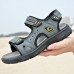 Men Beach PU Leather Non Slip Hook Loop Opened Toe Outdoor Sandals