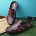 Men Cowhide Leather Hollow Out Soft Sole Sling Back Non Slip Solid Casual Slippers